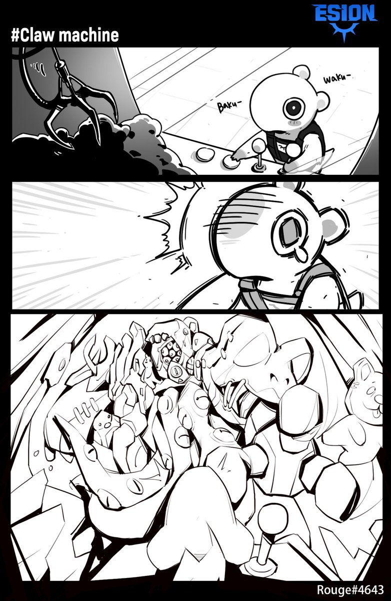 Danika39714334's tweet photo. Bakuto is try hard to get his longwant doll,then something scare comes out.The creature is like it is coming out from nightmares.the broken doll's part are allover it's body.Then the huge machine claw reaches to the Bakuto.... #ESION Rouge#4643 https://t.co/qZPEutEVQ5