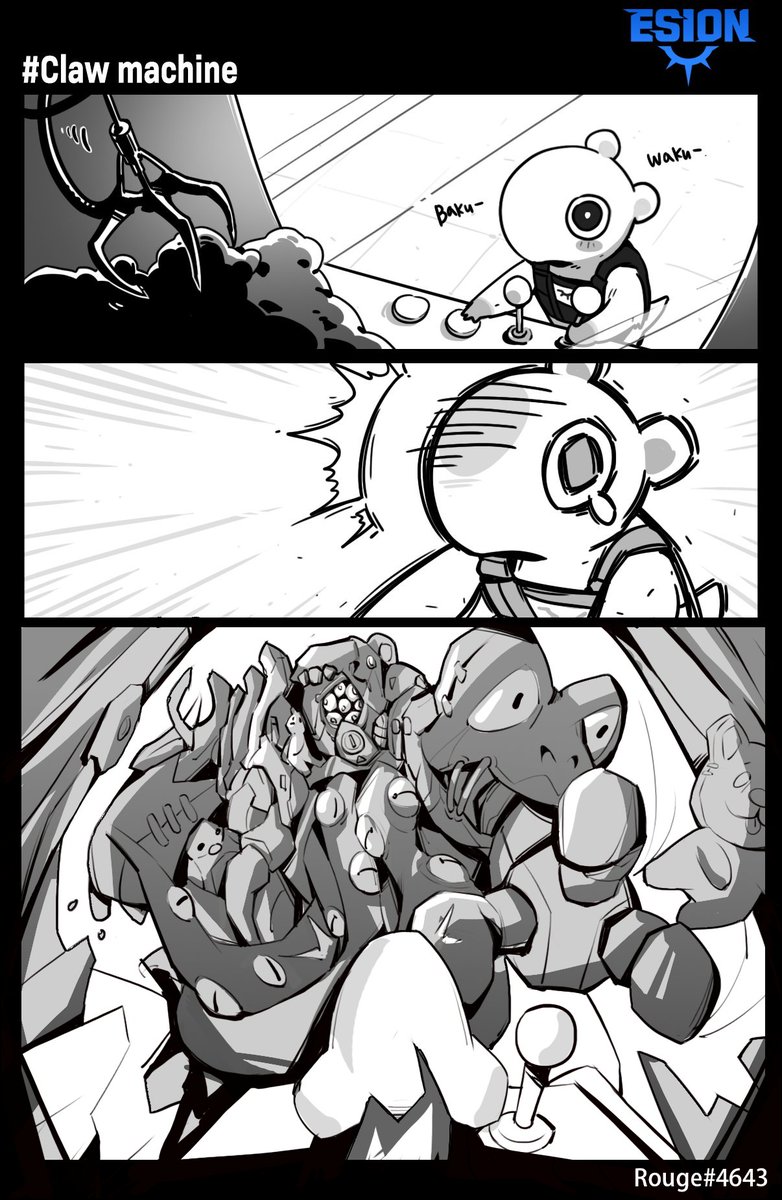 Danika39714334's tweet photo. Bakuto is try hard to get his longwant doll,then something scare comes out.The creature is like it is coming out from nightmares.the broken doll's part are allover it's body.Then the huge machine claw reaches to the Bakuto.... #ESION Rouge#4643 https://t.co/qZPEutEVQ5