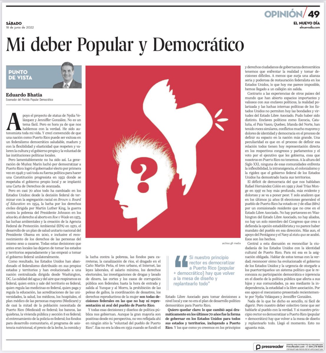 eduardobhatia's tweet photo. Te invito a leer y compartir la columna que me publica @ElNuevoDia hoy. https://t.co/wgVHhXpO2i