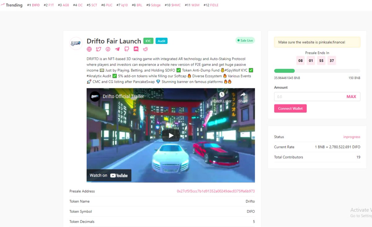 🔥  WOWWW!! TOP 1 TRENDING ON PINKSALEEE!!!  🔥 

UNBELIEVABLE DRIFTO RACERS!!!

YOU MADE US PROUD!!!!

KEEP GOING GUYSSSS!!!

1 PM UTC, JUNE 18TH

Fair Launch: pinksale.finance/launchpad/0x27…

#drifto #fairlaunch #pinksale