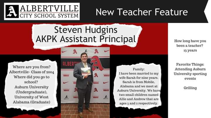 AvilleCityBOE's tweet photo. We are delighted to welcome Steven Hudgins back to Albertville!  It is great to see him in red and black again! #alwaysanaggie
#WelcomeToTheAggieFamily #ACSnewteacherfeature #growwithus https://t.co/71WfBwNX9i