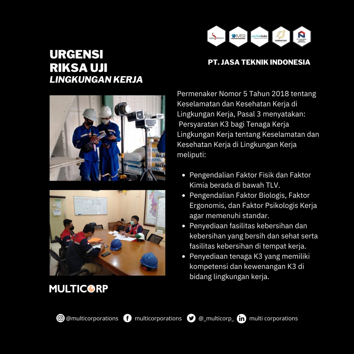_Multicorp_'s tweet photo. AKIN LINGKUNGAN KERJAMU AMAN ?
SUDAHKAH DI INSPEKSI OLEH TENAGA PROFESIONAL &amp; CEPAT ?

Halo #SahabatMultiCorp tahukah kamu, kalau melakukan uji riksa pada lingkungan kerja sangatlah penting.

YUK... INSPEKSIKAN LINGKUNGAN KERJAMU SEKARANG !! https://t.co/clQbMdiIry