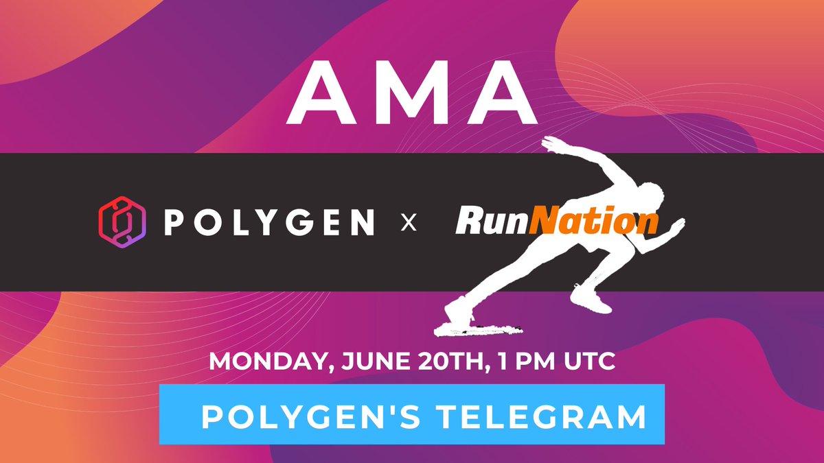 Polygen_io's tweet photo. Lets chat 💬 Join us for an AMA with Run Nation over at our Telegram!

Save the date: June 20th, 1PM UTC
📍 https://t.co/bJINcXKdMP

#Move2Earn #gamefi #crypto #fitness https://t.co/HJWZKviVh5