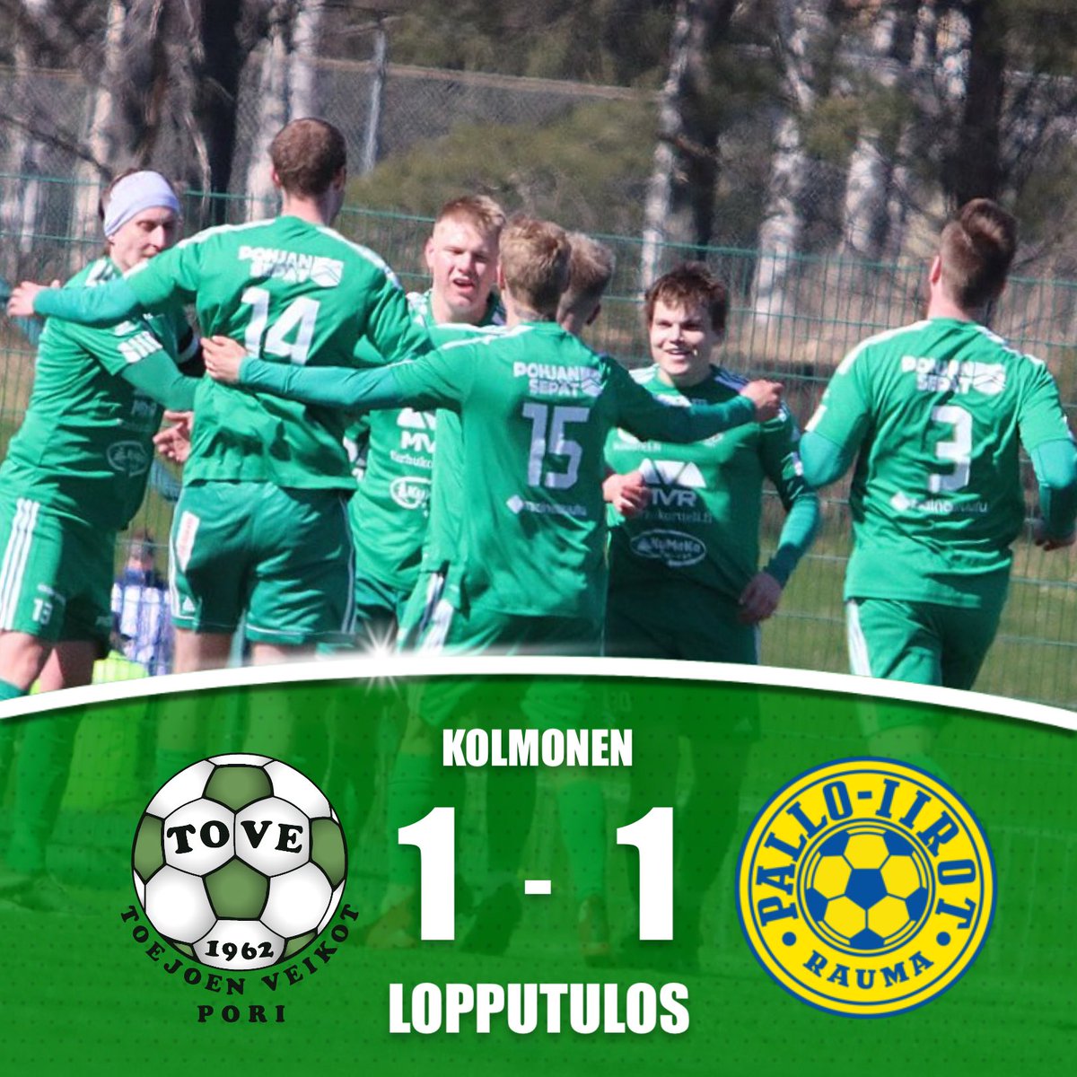 Derby on aina derby! 🟢

Tunteita kyseltiin tuossa hetki sitten ja niitä saatiin! 🫣 Vaikka maku tasuriin on aavistuksen katkera, niin WAU, mikä matsi! 🟢🟢

KIITOS 110 henkilöinen yleisö ja kiitos <a href="/PalloIirot/">Pallo-Iirot</a> 👏👏

#toejoenveikot #seonmunjengi #säästöpankki #tahdoenemmän