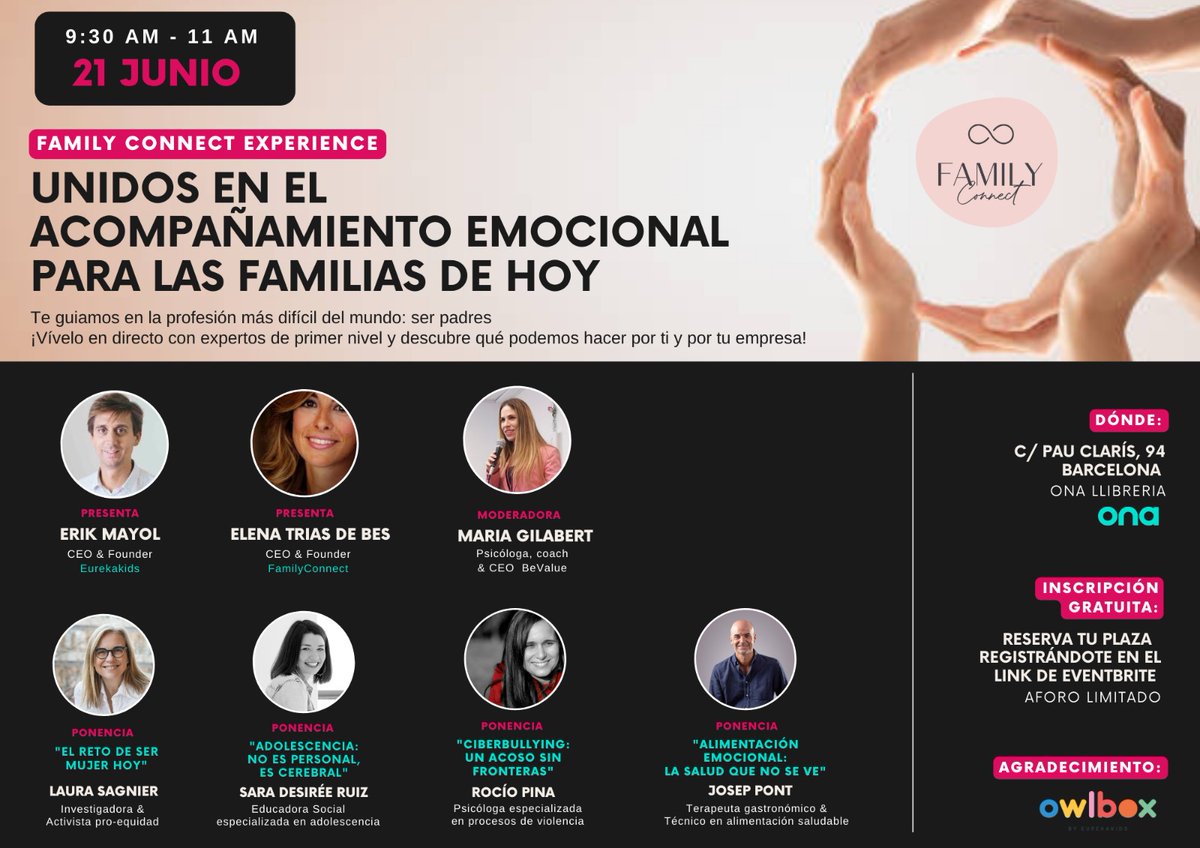 WkCONNECT's tweet photo. 📢Vina a gaudir de l'experiència #FamilyCONNECT, ens coneixeràs de primera mà i podràs gaudir de ponències dels nostres professionals en directa! 

📆21 de Juny.
📍@onallibres

#itstimetocconect

Les places són limitades, que no se t'abancin! 
➡️https://t.co/A9KvOAjyqH https://t.co/tpVNq87zO0