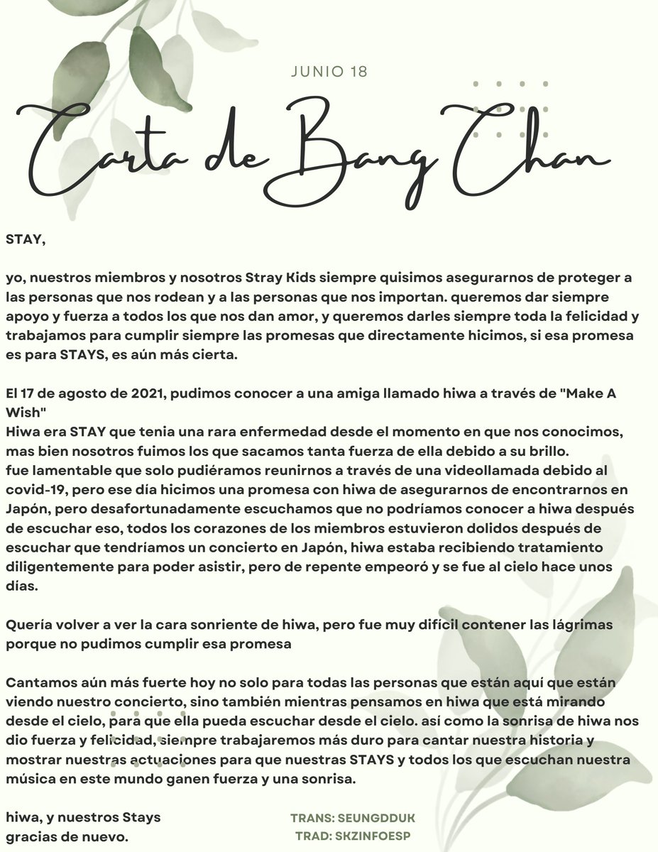 skzinfoespmx's tweet photo. Traducción de la carta que leyó Bang Chan durante el concierto de hoy.

Favor de leer con discreción https://t.co/2AX3ZXv54l