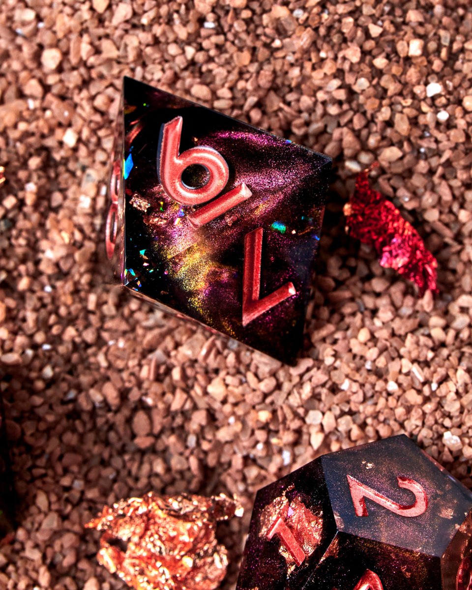 dispeldice's tweet photo. ☄️ Deep Spice Nine ☄️ | Available Now! 

Inedible space rocks. 

Mailing list: https://t.co/g7odl3uH0M

#dnd #dice #ttrpg https://t.co/XjGgdYpcr7
