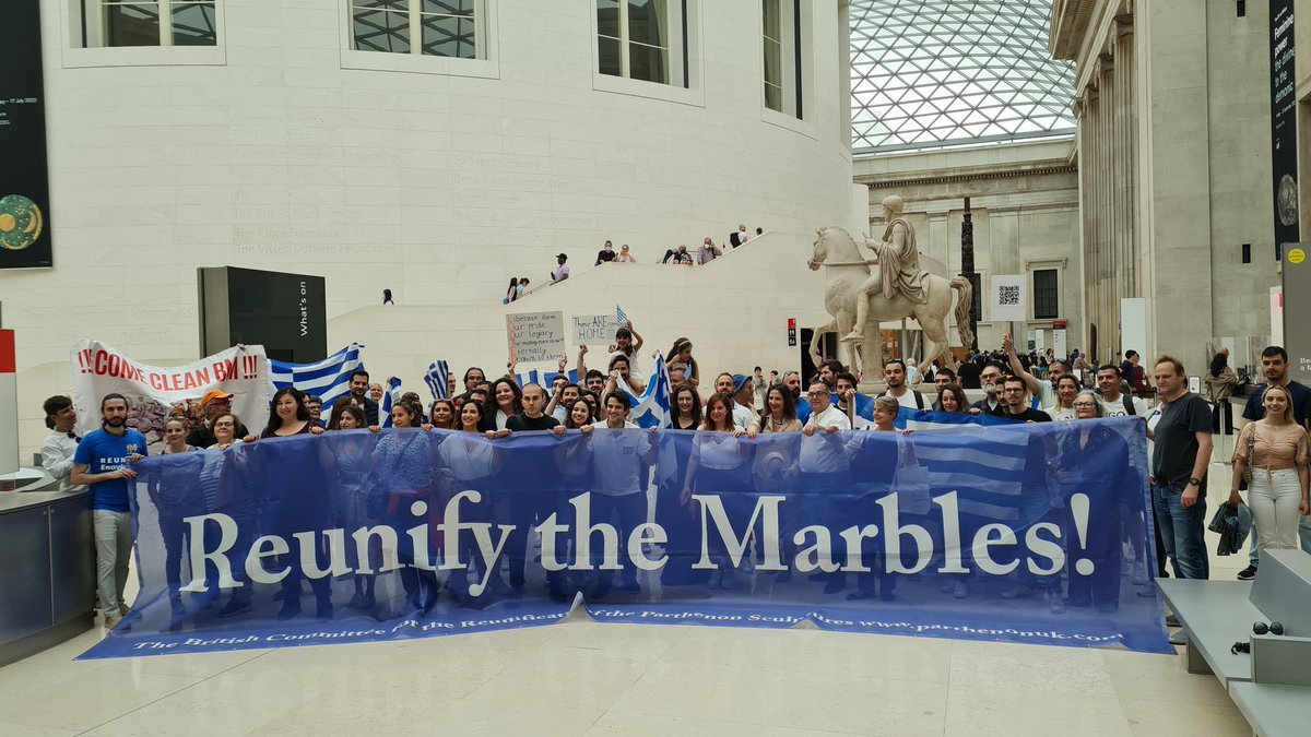 Greeks and Brirs together for the #reunification of the #ParthenonSculptures - happening now at the @britishmuseum by @BCRPM and others groups