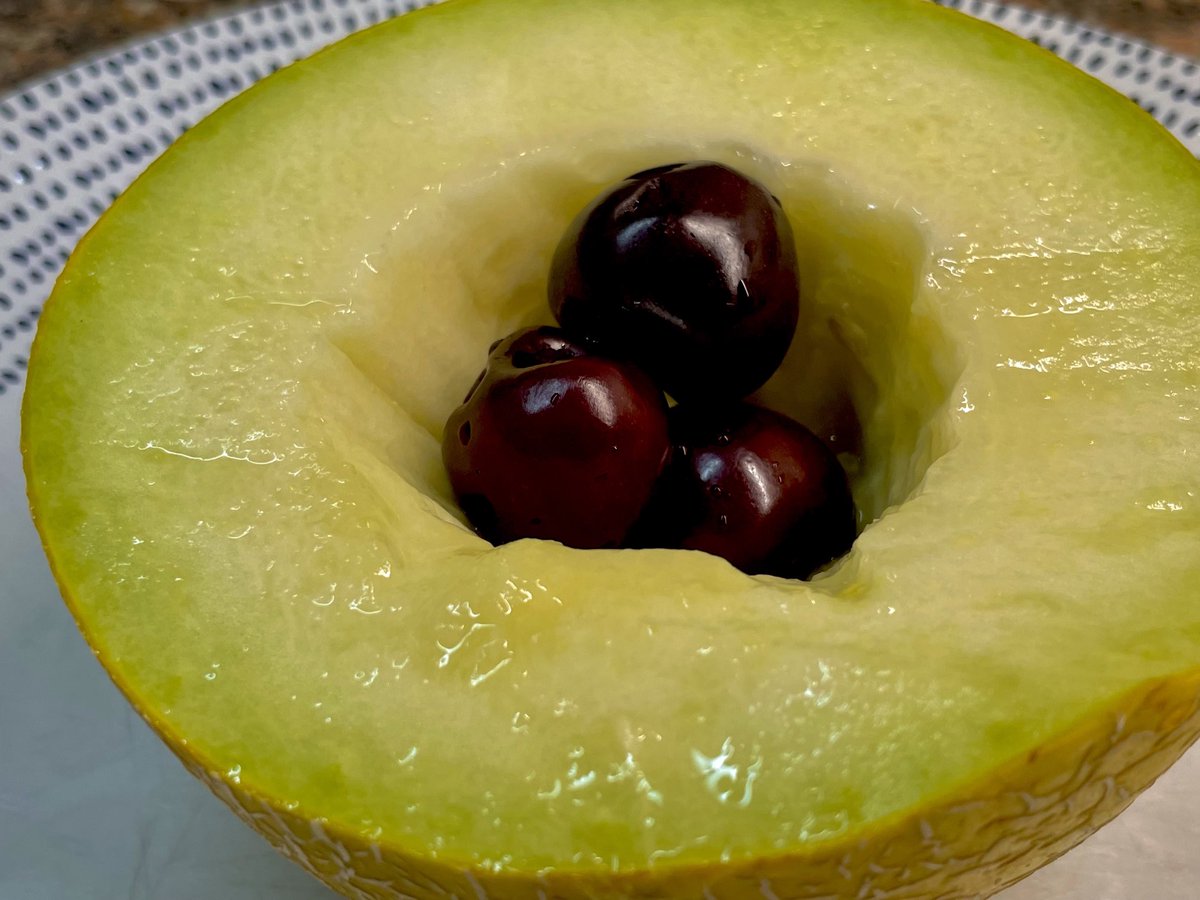 Averyslondon's tweet image. Healthy #Breakfast of #Galia #Melon and #Cherries All bought from our local market Very Ripe and Delicious ⁦@TheCat_Max⁩ ⁦@Averyslondon⁩