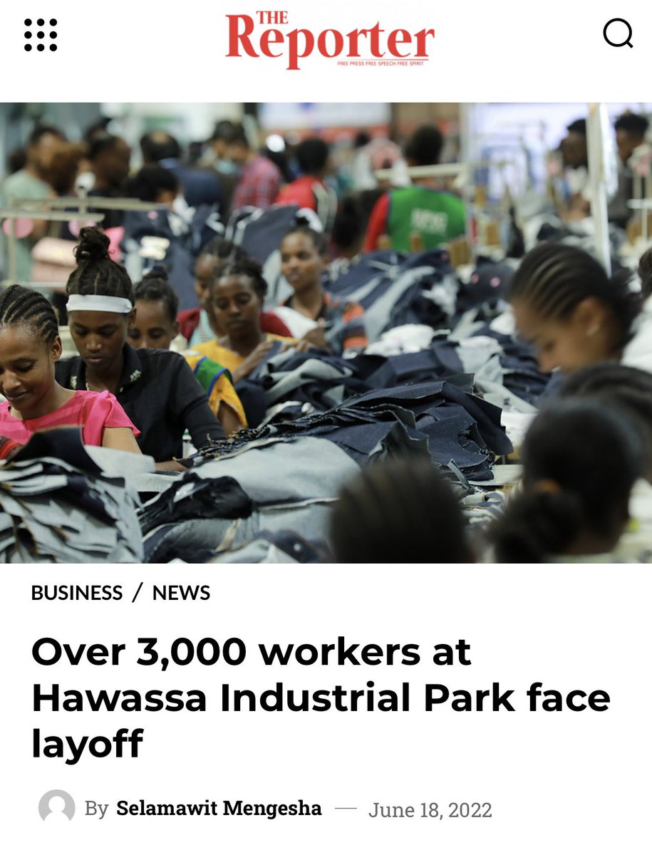 Zemedeneh's tweet photo. 3,000 #Ethiopians laid-off (see below) because of the illogical &amp; unfair suspension of Ethiopia from AGOA.

Thousands out of work (majority women &amp; mothers) is NOT in America’s long term strategic interest.

Therefore, I urge @POTUS to reinstate AGOA. @AmbassadorTai https://t.co/F9JFQjzo1I