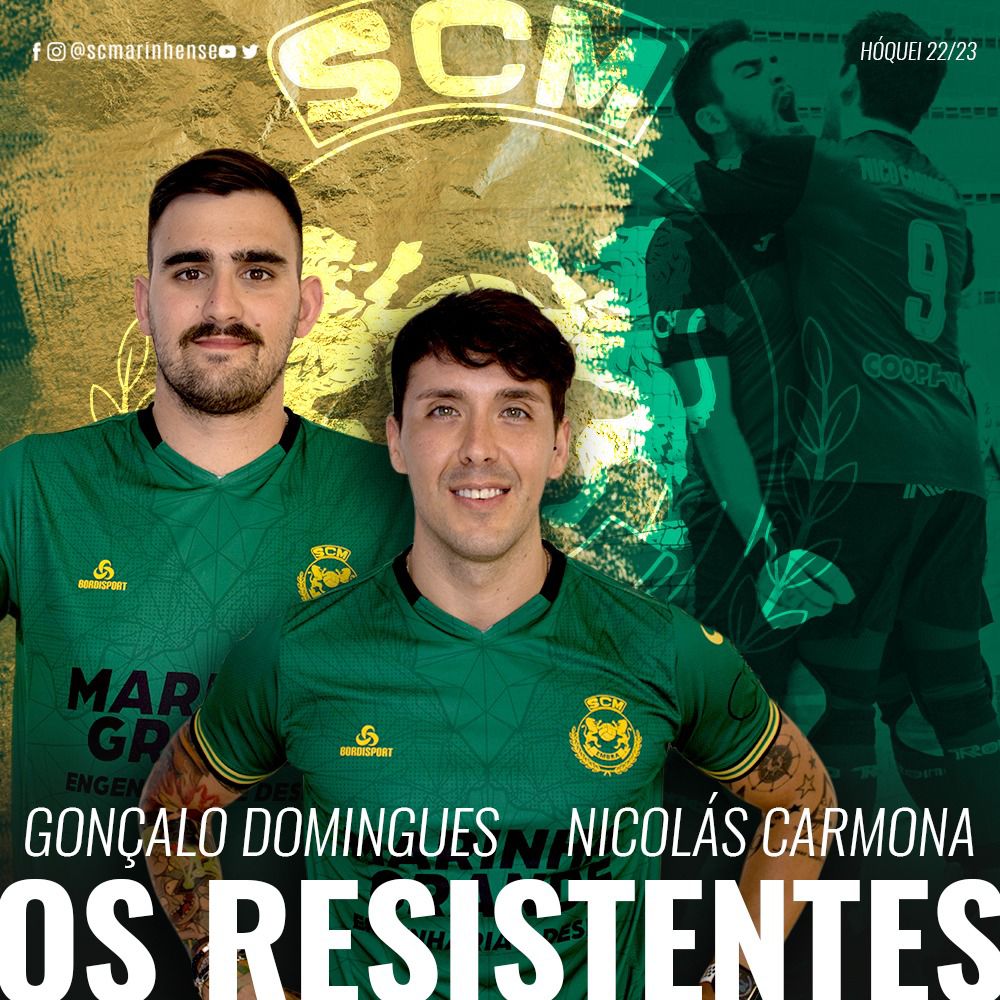 scmarinhense's tweet photo. Hóquei em Patins | Seniores 22.23

✅ "𝐎𝐬 𝐑𝐞𝐬𝐢𝐬𝐭𝐞𝐧𝐭𝐞𝐬"  Gonçalo Domingues e Nicolás Carmona irão continuar a vestir a pele dos Leões da Embra na próxima época 2022/2023.

#SCMarinhense #SCMHóqueiemPatins https://t.co/3WK1EBbZtr