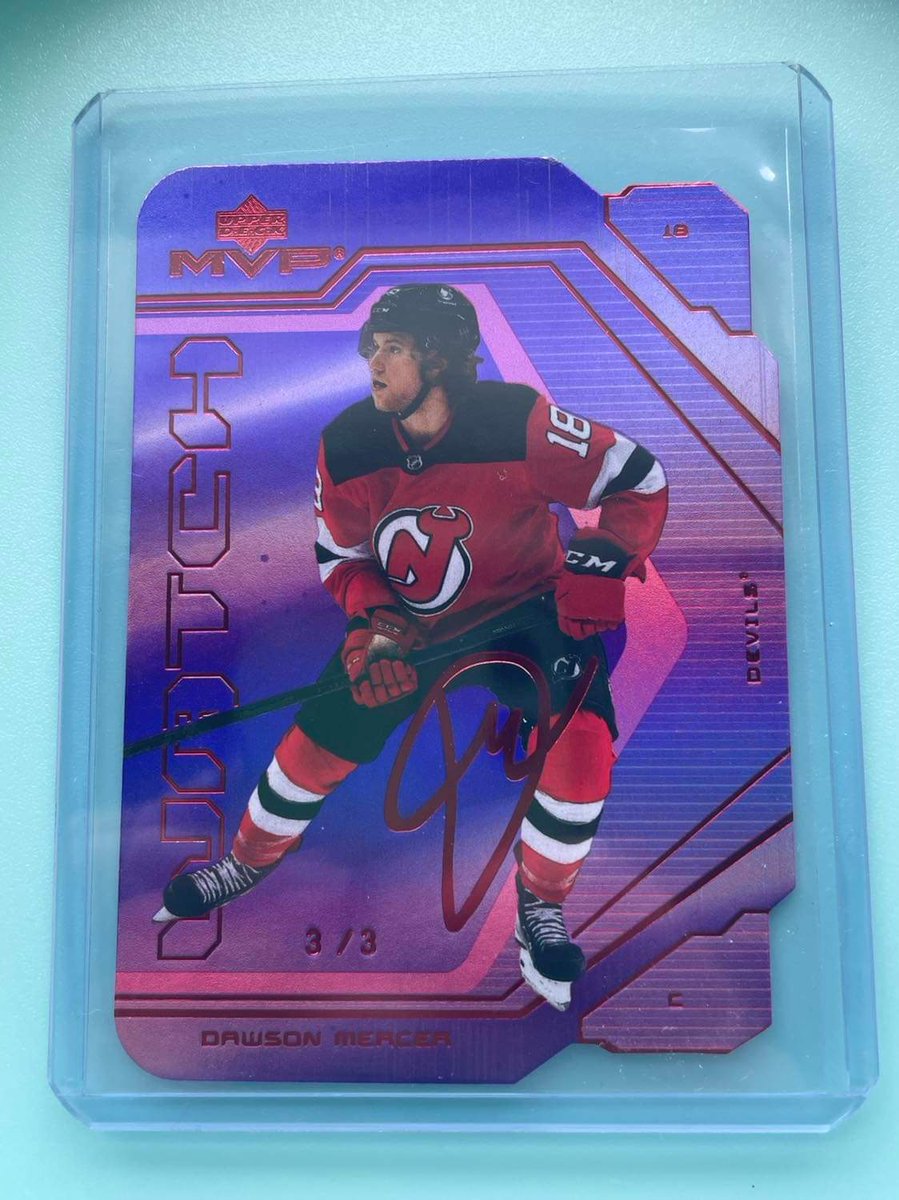 FS4_NHL's tweet photo. @sportscards I saw on your @UpperDeckHockey series 2 checklist you said to let you know about Colors and Contours cards. I pulled this purple Dawson Mercer Card #102. https://t.co/8P5r3TZuYt