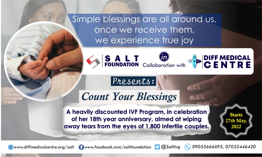 saltfng's tweet photo. You may not need this but you can allow God to use you in restoring hope to a family by sponsoring a couple #SALTFoundation #IVF #DIFFMedicalCentreAbuja https://t.co/VUos9JXVEu