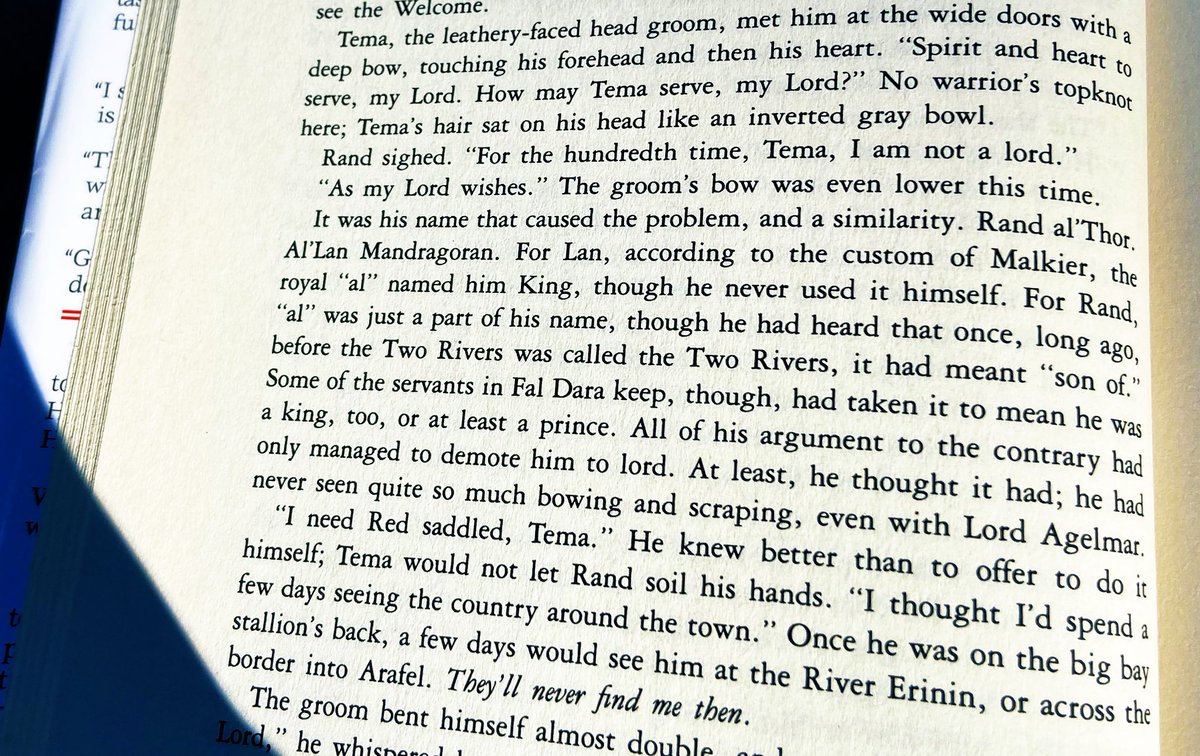amilladesign's tweet photo. 🤓📖Robert Jordan knew how to world build and how to write cross cultural interactions. This passage in particular showcases how the word “al” has different meaning in Fal Dara and the Two Rivers. Thinking about a #GoodResearch conference quote, “Culture informs what we reward.” https://t.co/BKAP2wDenJ
