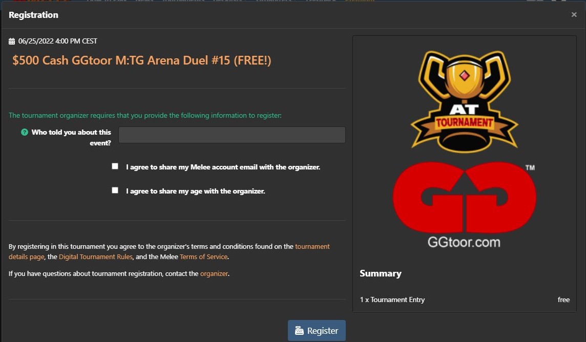 Use code Extra Life in this FREE cash event to help kids in need! Thank you <a href="/AtTournamentMTG/">AT Tournament</a> and <a href="/GGtoor/">GGtoor</a> for supporting <a href="/ExtraLife4Kids/">Extra Life</a> and @CMNHospitals! Event is on @MTGMelee -> mtgmelee.com/Tournament/Vie… <a href="/wizards_magic/">Magic: The Gathering</a> <a href="/Wizards/">Wizards of the Coast</a> <a href="/MTG_Arena/">MTG Arena</a> <a href="/PlayMTG/">PlayMTG</a> <a href="/RegimentGG/">REGIMENT 🇺🇸</a> #MagicTheGathering