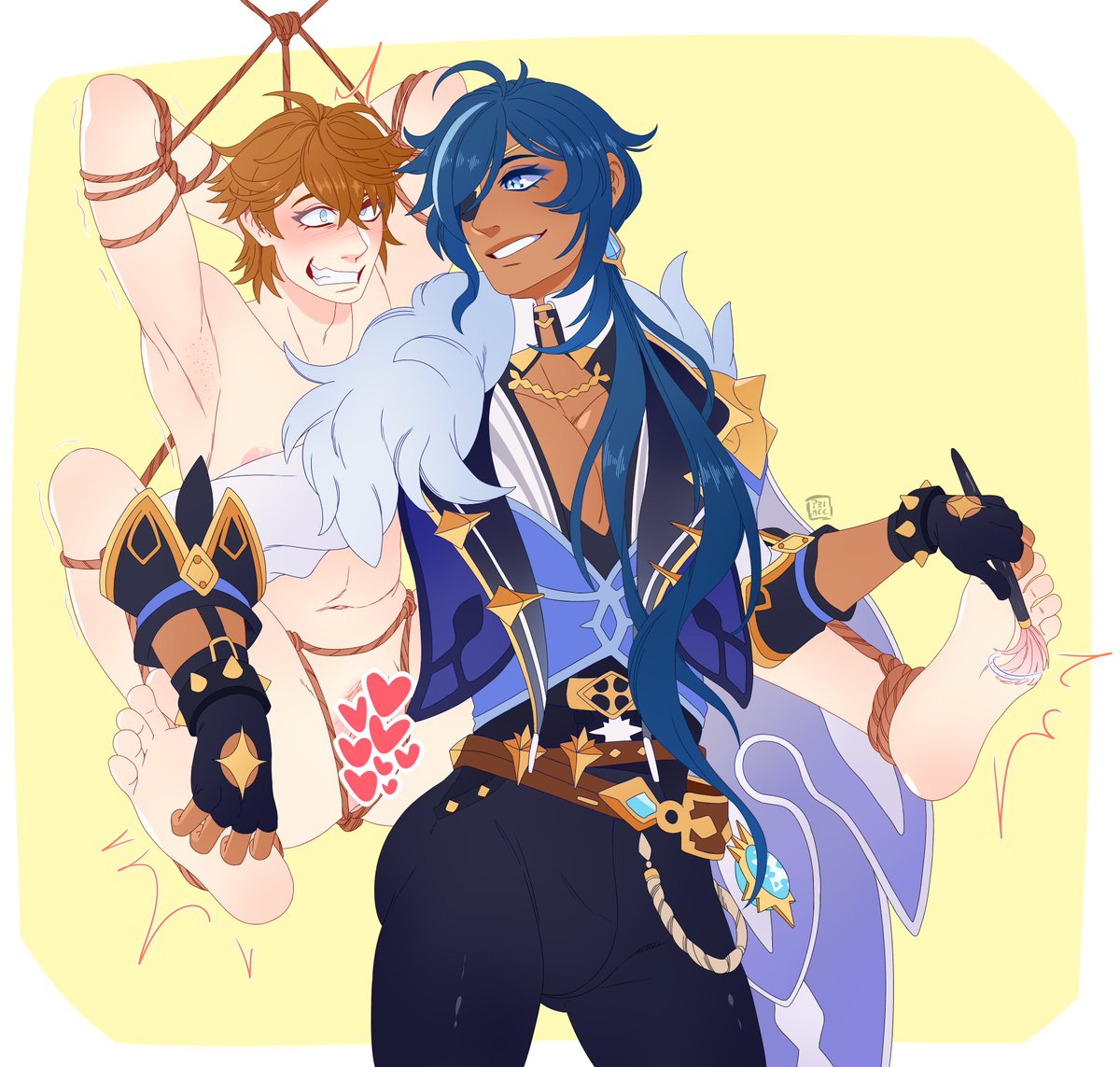 oujigamis's tweet photo. [ tickling / tickle kink ]

kaeya/trans childe commission!

uncensored &amp; dialogue version will be available in upcoming patreon batch! link in bio💜 https://t.co/eZP8m7MBdY