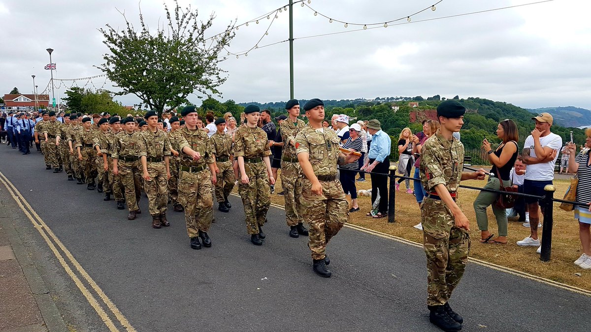 OC_D_Devon_ACF's tweet photo. D Company proud to attend Babbacombe / Torquay #ArmedForcesDay parading Company, Paignton, Brixham and Torquay Banners. Great #communityengagement and recruitment. First parade for our new Cadet CSM. https://t.co/FV5jWemcWK