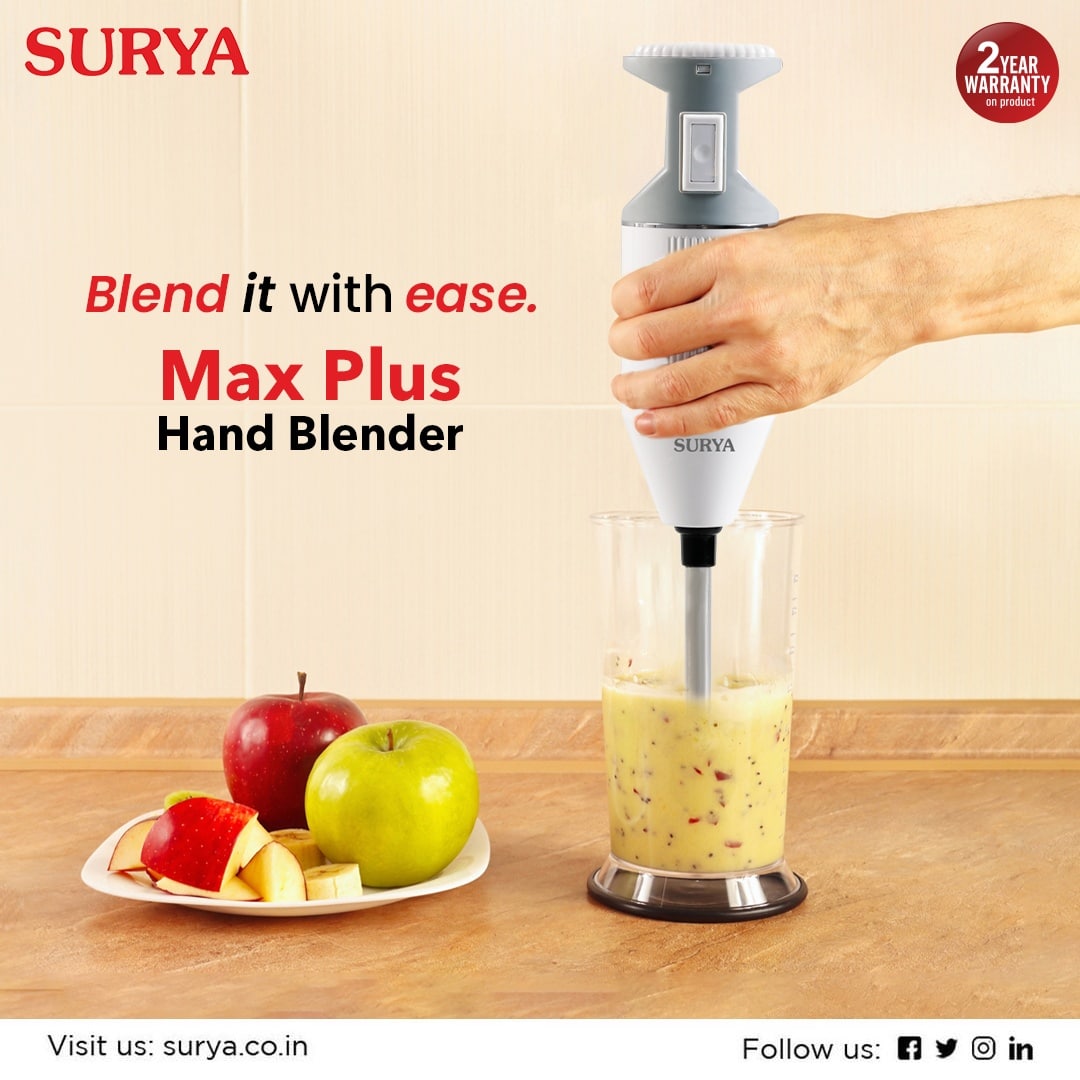 surya_roshni's tweet photo. Surya Max Plus Hand Blender comes with a Powerful 140 W AC motor and Rustproof blades.
Visit us at - https://t.co/pH3QJnkfBf   

#Surya #SuryaAppliances #HealthySmoothie #Summers #HandBlender #HandBlendingMachine #Smoothie #MaxPlusHandBlender #KitchenEssentials #KitchenAppliances https://t.co/WmpoXqGWVS