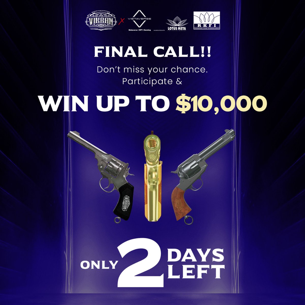 The countdown has already begun ⏳

Participate now before you miss the opportunity!
Only 2️⃣ days to go!
Hurry up!!!!

#ContestAlert #lastfewdays #hurryup #participatenow #Contest #contestalertindia #NFTs #NFT #NFTCommunity #NFTcontest #VikramWorld #Metaverse #Web3 #VistaVerse