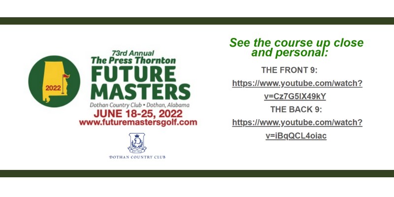 DothanAreaChamb's tweet photo. The Future Masters is teeing off today at the Dothan Country Club. If you're interested in watching any of the action, you can log onto the links listed here.
#futuremasters #golftournament #tourism https://t.co/TJ1TjyBqwn