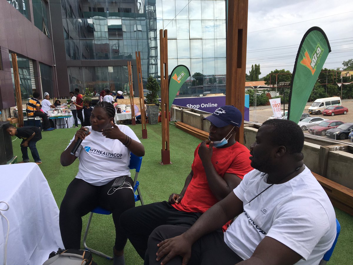 Y1079FM's tweet photo. Jafaru Awudu Mustapha (Communication Leader, Decathlon Ghana), Sebastian (Matrix Gym Administrator) and Hilaria Wuaku (Myhealthcop) had a conversation with @JonnyStone_ &amp; @addjmusic a while ago  #YCE #MatrixGymFamilyWalkWithDad Cc   @legonCityMall @myhealthcopgh https://t.co/4MHGBdaS81