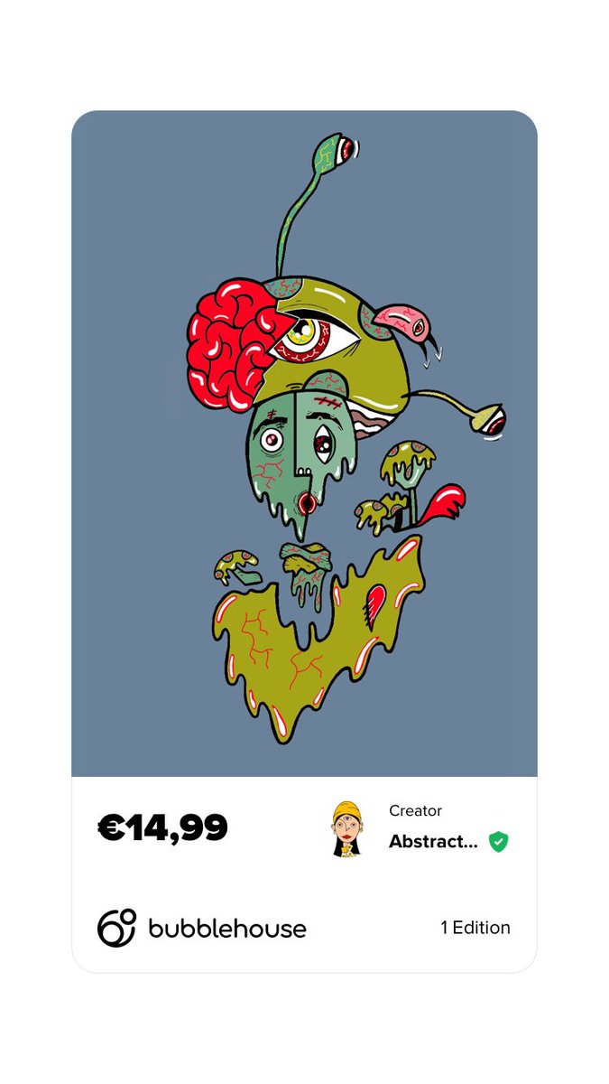AbstractFace_'s tweet photo. Just listed this Zombie Trippy Mushroom Guy on  @bubblehouse 

Go check it out : https://t.co/PpJbvvLJnW 🧟‍♂️🍄❤️

#NFT #Zombies #NFTartist #NFTCommunity #mushroomguy https://t.co/qCQZQGLfW8