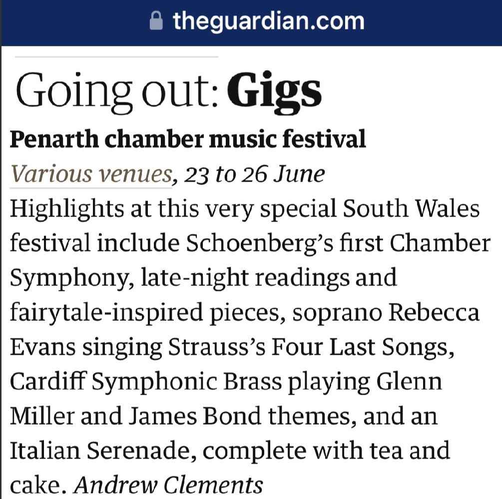 Penarth Chamber Music Festival now in its eighth year. I agree, it is a ‘very special’ festival in the delightful sea-side town of sunny ☀️ Penarth. 🎶 🎵 🎻 🎹