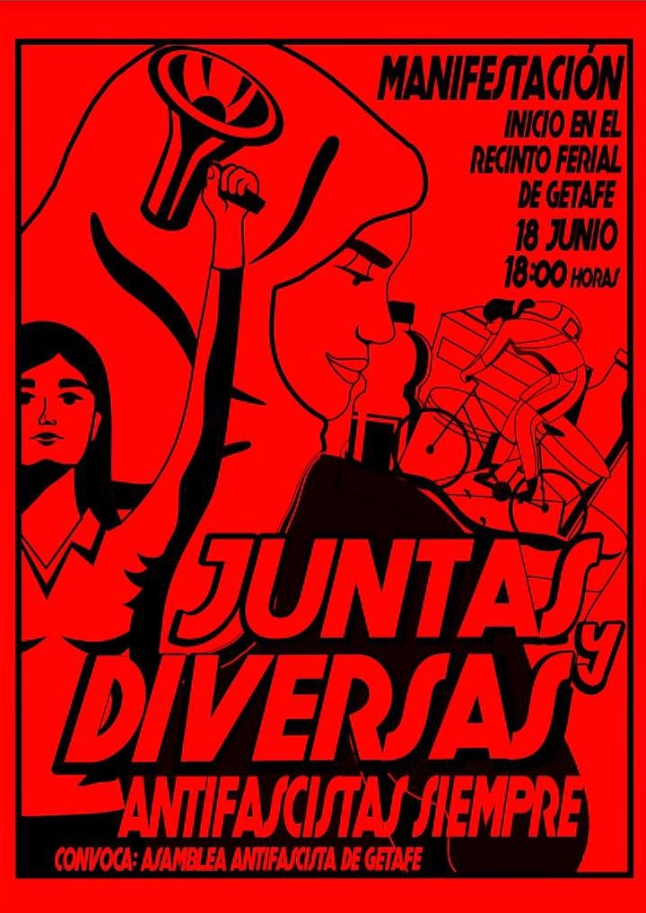 Frente a las agresiones fascistas que han tenido lugar los ultimos meses en Getafe, los movimientos sociales de la ciudad convocan una manifestación hoy.

A las 18h en la Plaza Brigadas Internacionales (Recinto Ferial).

<R>: El Casar. 
<M>: Juan de la Cierva.
