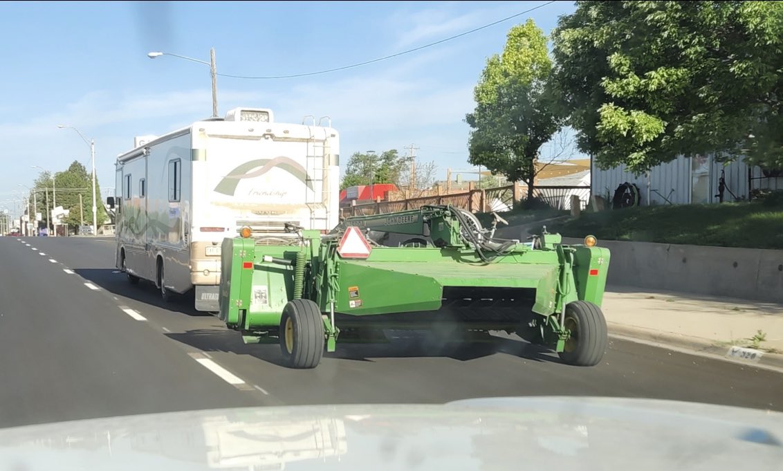 When it’s time to go camping but you got hay to cut.