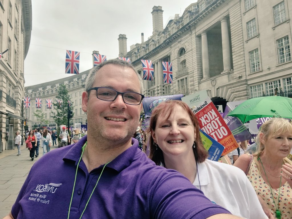 UNISONWMerciaPo's tweet photo. Your Branch Secretary and Assistant Branch Secretary have been in London today Marching for a better future, the atmosphere was incredible #TogetherWeRise #UNISON https://t.co/IFkucpI2YG