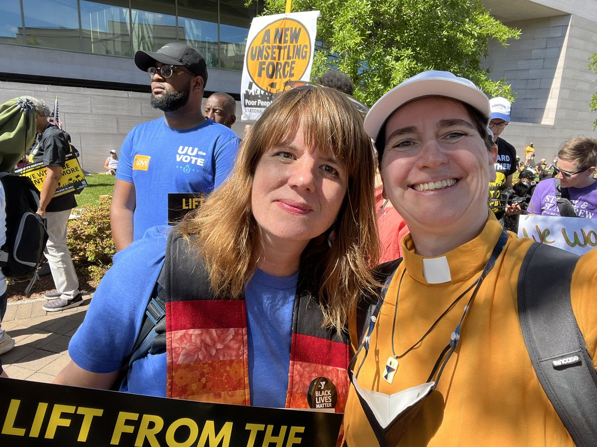 Witnessing with <a href="/UniteThePoor/">Poor People's Campaign</a> and <a href="/erinjwalter/">Erin Walter</a> at the Mass Poor Peoples &amp; Low Wage Workers Assembly. We see JaZahn Hicks from #uuthevote <a href="/UUA/">UUA</a>  has our backs in this photo!