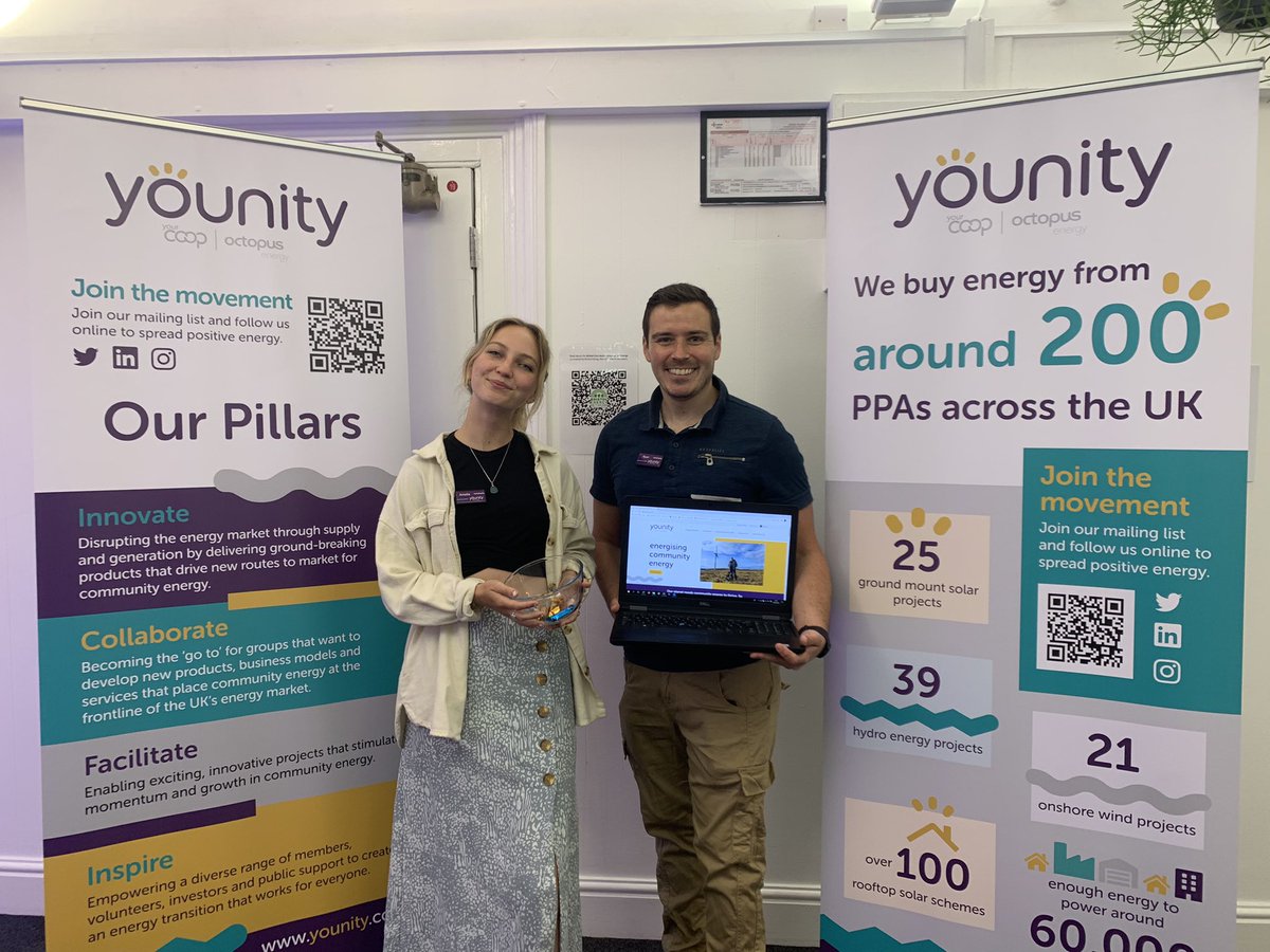 Younity_UK's tweet photo. Great to be at @Comm1nrg’s Energy Transition conference in Bristol today. 
⚡️Inspirational talks, mobilising mindsets and driving the community energy movement.

Only 3 chocolates left, a sign of a great day 🌞

@CoopEnergy @midcountiescoop @OctopusEnergy 
#CEF2022 https://t.co/n3QdyNV9uf