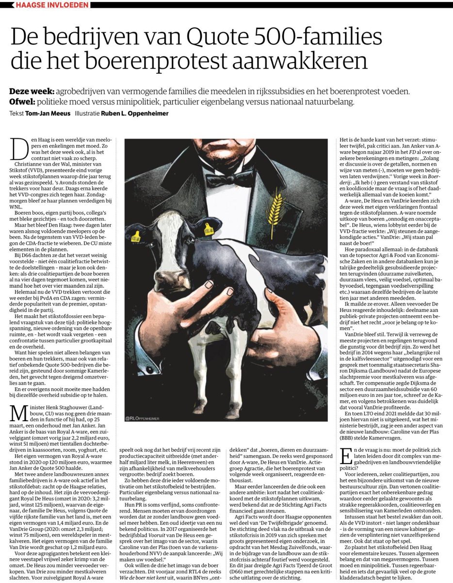 IJzersterke analyse in <a href="/nrc/">NRC</a>. Wat zou Nederland erop vooruitgaan wanneer de politiek niet langer het belang van 3 agri-multinationals vooropstelt, maar dat van Nederland. Minder dieren, meer boeren, minder mest, minder ontbossing, schone lucht, schoon water, minder uitstoot.