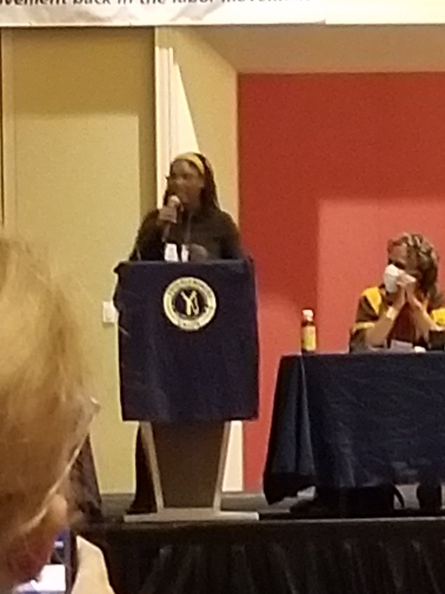 dskamper's tweet image. "Having a former student film a lynching 263 steps from my front door changed something inside me." @MFT59's Marcia Howard at #LaborNotes2022