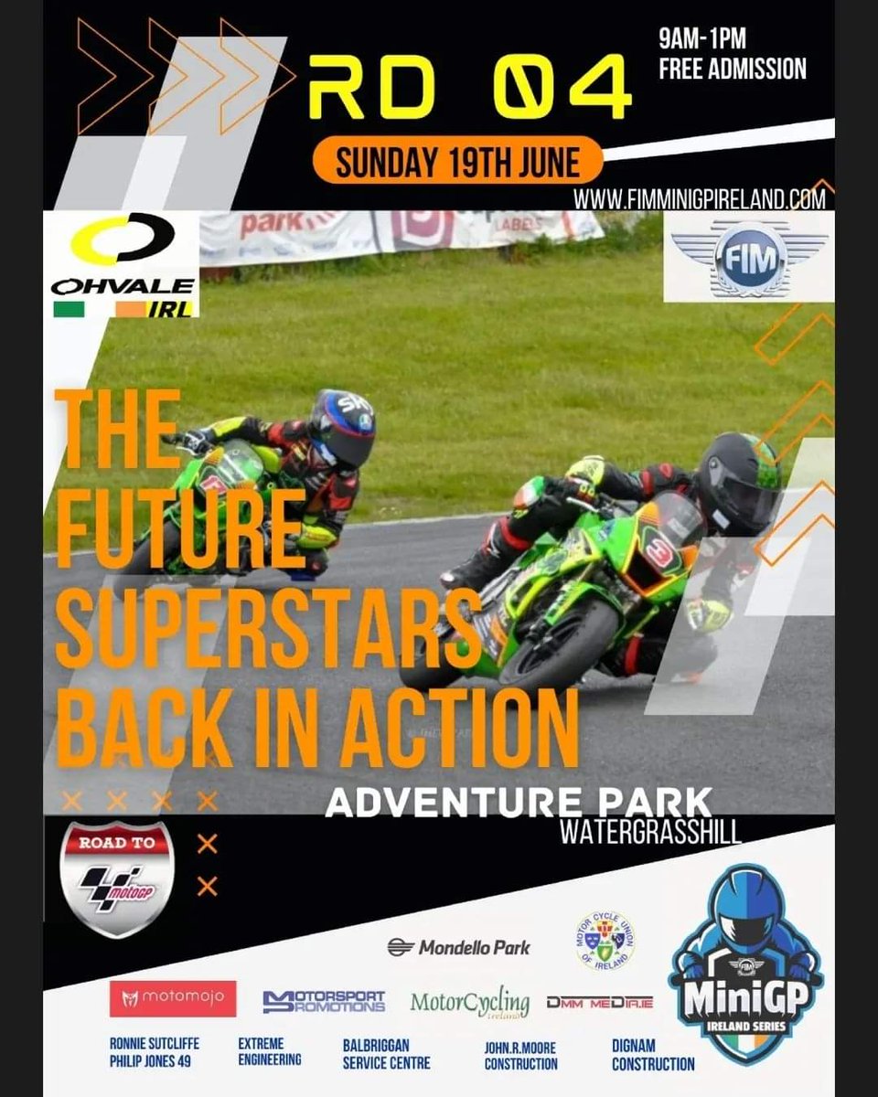 irishtalentteam's tweet photo. Our home round tomorrow, make sure you come along and support the future of Irish Motorcycling. Racing starting at 11am and you never know, you may even get to meet a World Superbike Rider ☘️✊ #FIMMINIGP #fimminigpireland #ohvaleofficial #PirelliMoto #irishtalentteam #team109 https://t.co/eemaVyFGdJ