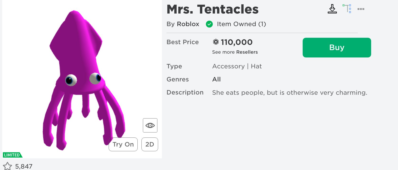 Roblox Trading News  Rolimon's on X: New Limited: Mrs. Tentacles   Sorry about the delay!  / X