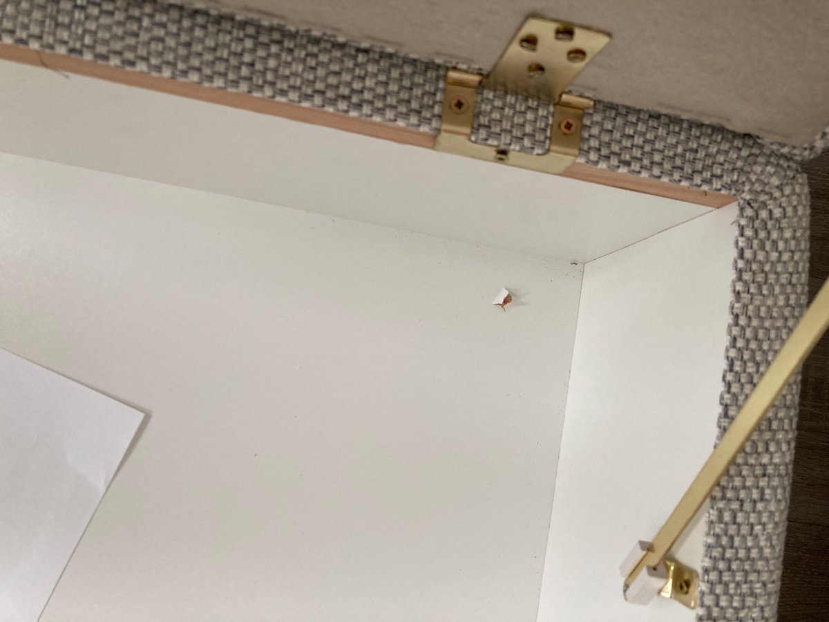 lhay1984's tweet photo. Just got a new corner suite and footstool from @DFS what a joke. Delivery drivers used screws that were too long for the legs and screwed right through the footstool. Rang them back. I “won’t necessarily” get a new one. https://t.co/PRCG4qYQne