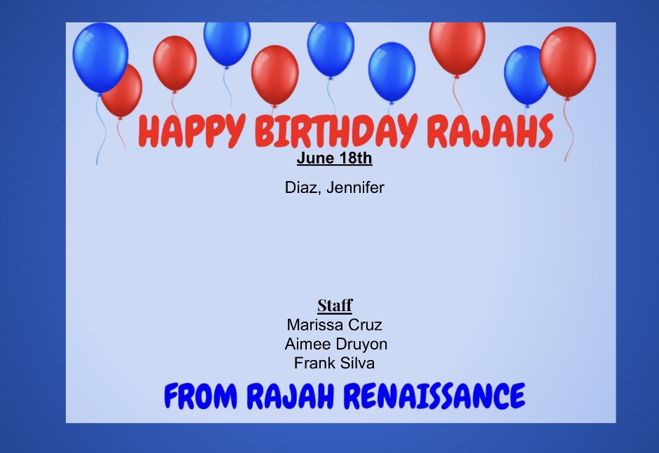 Happy Birthday Rajahs and to our Rajah Staff!!! #RajahsRiseAsOne <a href="/J_Renaissance/">Jostens Renaissance</a> @IHSRajahs <a href="/Mrs21Rodriguez/">Monica Rodriguez</a> <a href="/derrickLawson62/">Derrick Lawson</a>