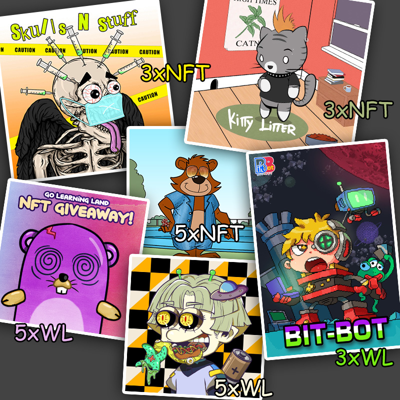 🎁BIG Collab #NFTGiveaway!!!

1⃣ Must follow <a href="/SkullsNstuffNFT/">Skulls N Stuff NFT</a> <a href="/KittyLitterNFT/">KittyLitter</a> @bitbotsNFT_ <a href="/BigBearVC/">Vacation Bears</a> <a href="/LDDfrens/">LDD FRENS</a> 
2⃣ RT+♥️
3⃣ Tag 3 friends!

#NFT #NFTs #NFTGiveaways #NFTProject #nftdrop #nftart #NFTProjects #NFTCommumity #NFTCommmunity #NFTartwork #art #artists #Influencer #love