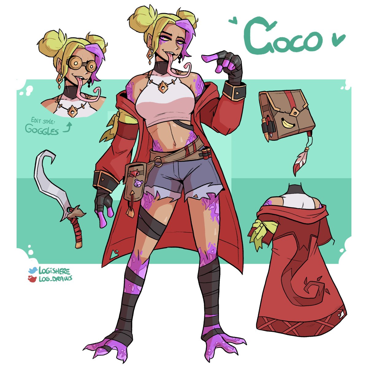 logishere's tweet photo. 🦎[CONCEPT TIME]🦎

Coco the chameleon! A smug adventurer with a colorful personality. She changes her scale colors depending on the situation you're in! 🟢🔴🟡

#Fortnite #FortniteArt https://t.co/IteYq2w9UF