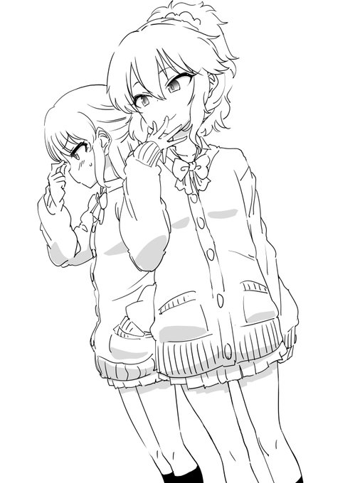 櫻井桃華ちゃんガシャラスト祈願で描いたちょっとギャルっぽくって言われた制服モデル桃華ちゃんと橘ありすちゃんです 