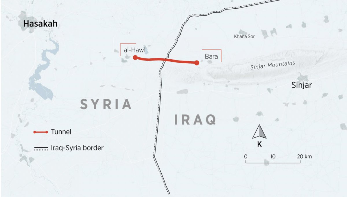 تقرير لوكالة الأناضول يتحدث عن نفق يمتد من سنجار في العراق إلى سوريا، متجاوزاً الجدار الحدودي المبني.