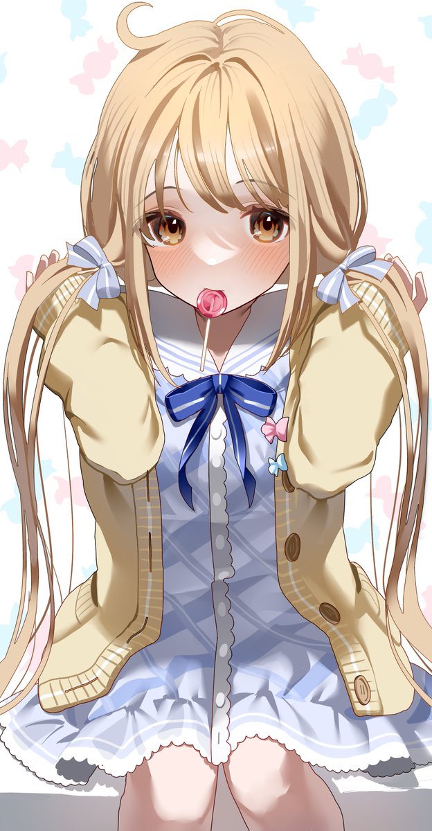 futaba anzu 1girl candy solo lollipop food twintails dress  illustration images