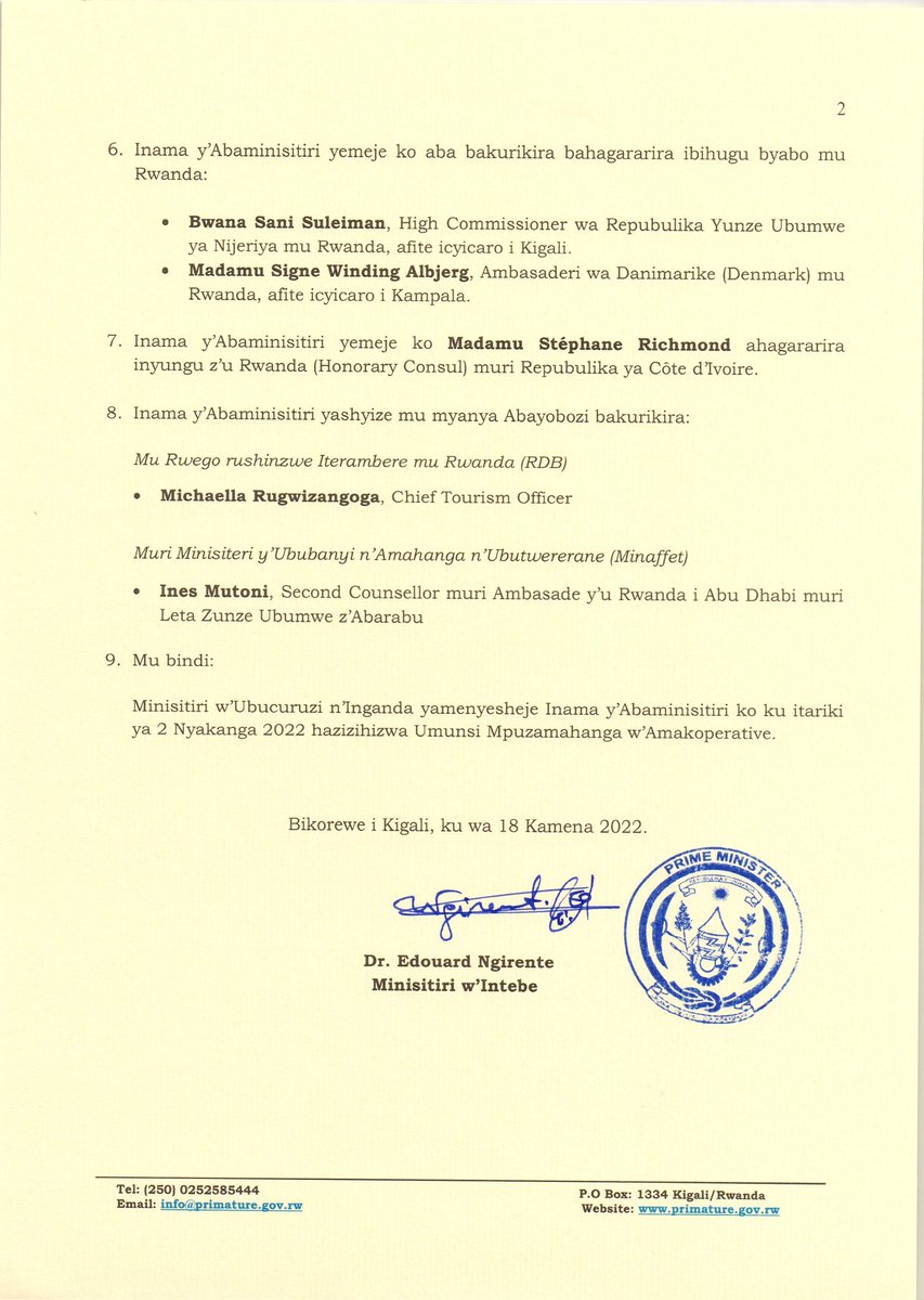 PrimatureRwanda's tweet photo. Itangazo ry'Ibyemezo by'Inama y'Abaminisitiri yo ku wa 18 Kamena 2022. https://t.co/86vBEILCFE