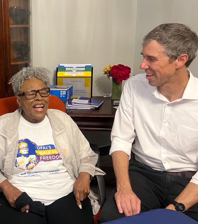 BetoORourke's tweet photo. We saw Ms. Opal Lee’s courage, tenacity and strength when she walked to DC, helping America begin to reckon with the legacy of slavery.

We saw it again today as she reminded us there’s still more to do. She inspires us to be persistent, to keep marching and to get the work done. https://t.co/SW9cA5mR1V