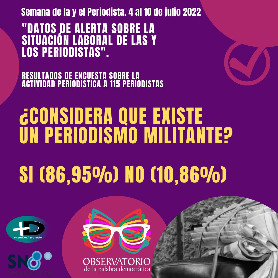 ObservatorioPD's tweet image. Encuesta: datos de alerta sobre la situación laboral de los periodistas - placas -