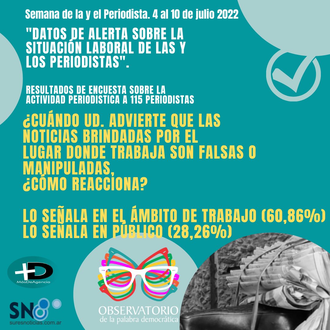 ObservatorioPD's tweet image. Encuesta: datos de alerta sobre la situación laboral de los periodistas - placas -