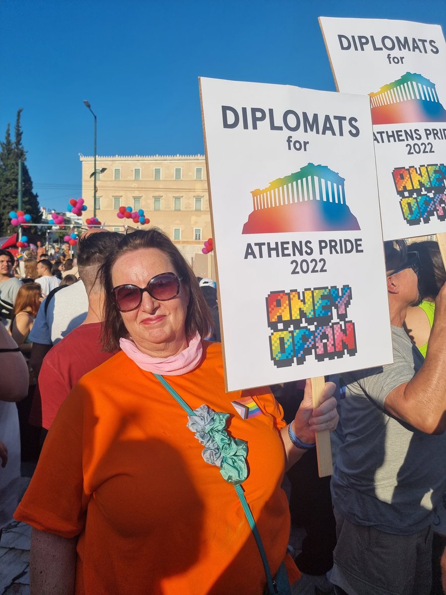 NLinGreece's tweet photo. Netherlands Ambassador Susanna Terstal saying “UNCONDITIONAL” loudly and clearly at the Athens Pride 2022! #athenspride2022 #athenspride https://t.co/E6Sa9ooMiR
