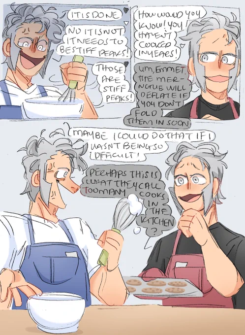 commission for @franicole20: future emmet, emmet, and ingo try baking 