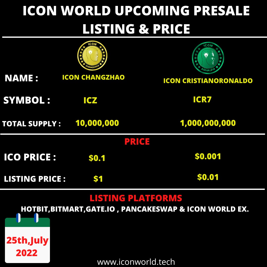 ICON WORLD (@iconworldtoken) on Twitter photo Why will I join icon world tokens presale on 25th July 2022?
• 40% of our presale fund is for Charity.
•200% profit on listing 
•To join the lucky winners of icon world Nft.
•Allows you to participate in icon world ambassadorship selection.
• Why will I join icon world tokens presale on 25th July 2022?
• 40% of our presale fund is for Charity.
•200% profit on listing 
•To join the lucky winners of icon world Nft.
•Allows you to participate in icon world ambassadorship selection.
•